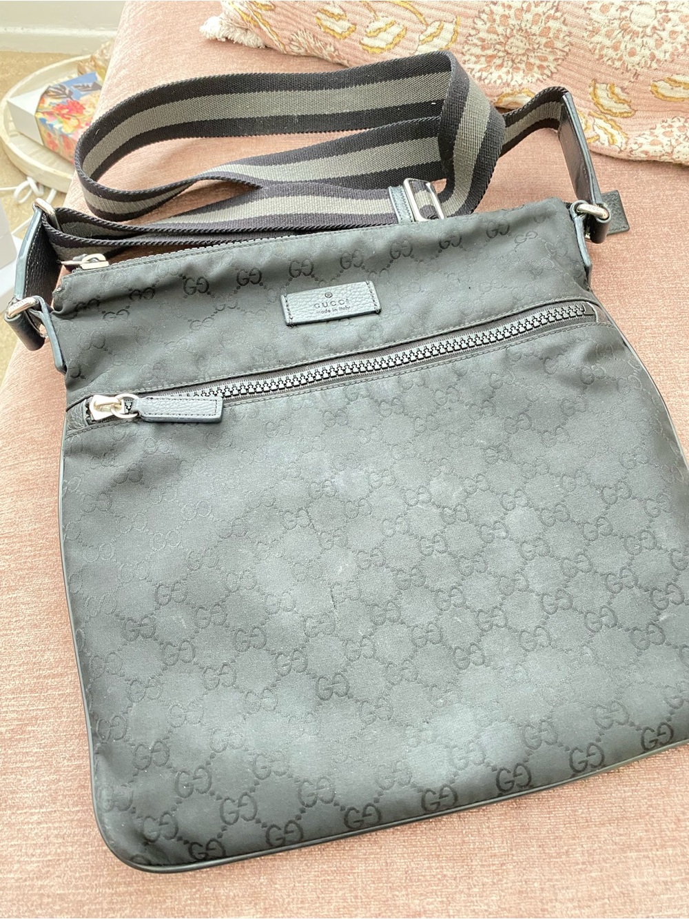 Gucci Black Monogram Crossbody/Nylon Messenger Bag